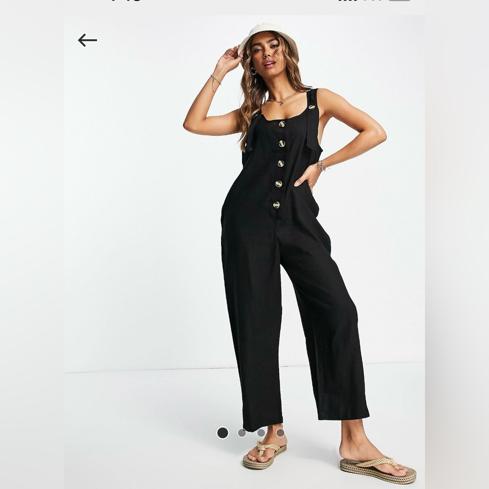 Linen Button Down Jumpsuit in Black